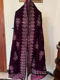 Block Printed Velvet Shawl With Embellishments