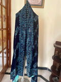 Block Printed Velvet Shawl With Embellishments