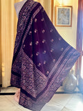 Block Printed Velvet Shawl With Embellishments